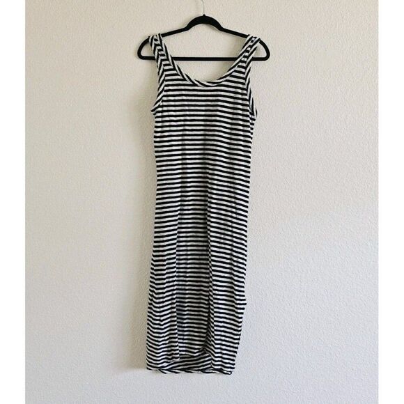 All Saints Tina T-Shirt Dress Size L Stripe Black Sleeveless Side-Slits Cotton - Picture 8 of 9